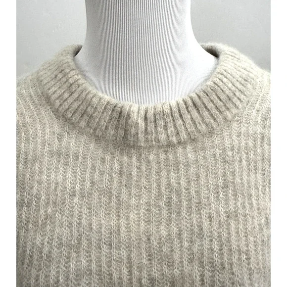 Everlane Sweater L Cocoon Alpaca Beige Long-Sleeve Pullover Crewneck Ribbed Knit - Picture 3 of 7